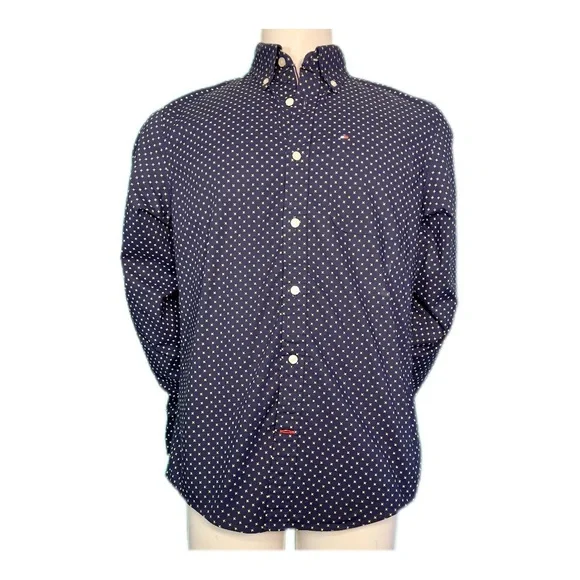 Tommy Hilfiger Men’s Small Button-Down Shirt Navy Yellow Cotton Stretch EUC ✨ - Picture 2 of 15